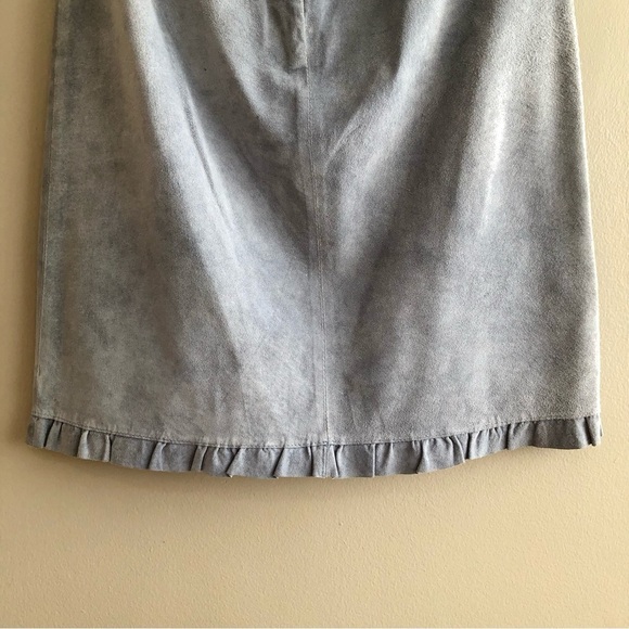 Revue Vintage 100% Genuine Suede Ruffle High Waist Knee Length Skirt Blue - Picture 10 of 13